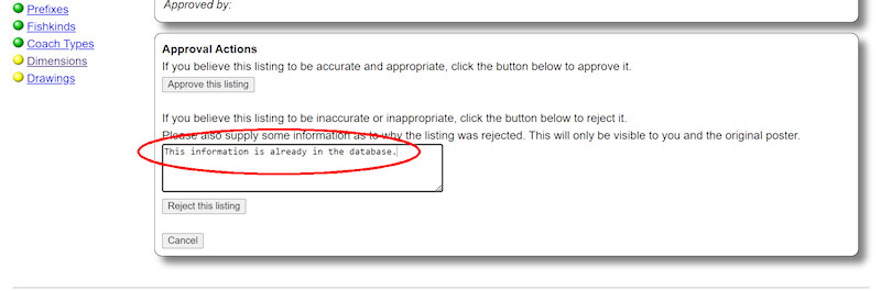 2.3.2.3 Providing a reason for the rejection screenshot