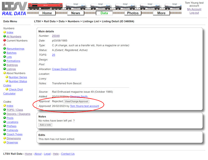 2.3.2.5 Detail page showing approval status of Rejected screenshot
