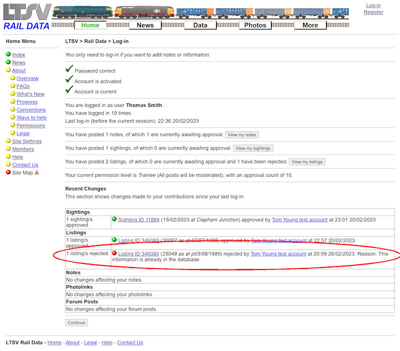 2.3.2.7 A user being notified of a rejection screenshot